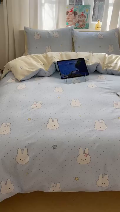 91家纺网 家纺一手货源 找家纺 六巷胡同 2026新款40支全棉13070INS卡通单品被套 蓝调波点兔