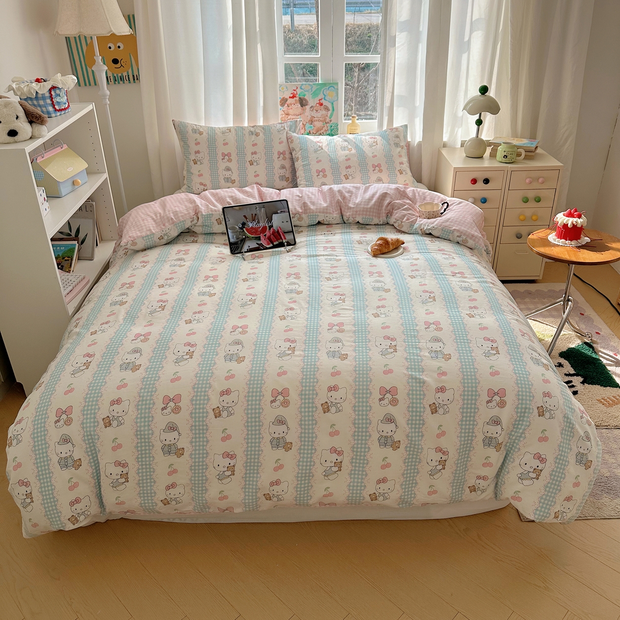 91家纺网 家纺一手货源 找家纺 六巷胡同 2026新款40支全棉13070INS卡通单品被套 萝莉樱桃猫