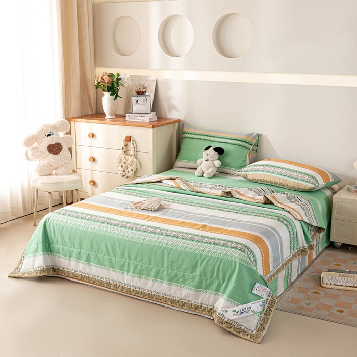 91家纺网 家纺一手货源 找家纺 红日子纺织品 2026新款全棉印花夏被夏凉被空调被 曼波绿