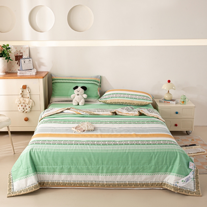 91家纺网 家纺一手货源 找家纺 红日子纺织品 2026新款全棉印花夏被夏凉被空调被 曼波绿