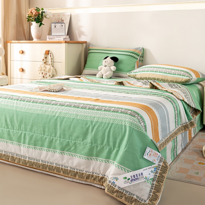 91家纺网 家纺一手货源 找家纺 红日子纺织品 2026新款全棉印花夏被夏凉被空调被 曼波绿