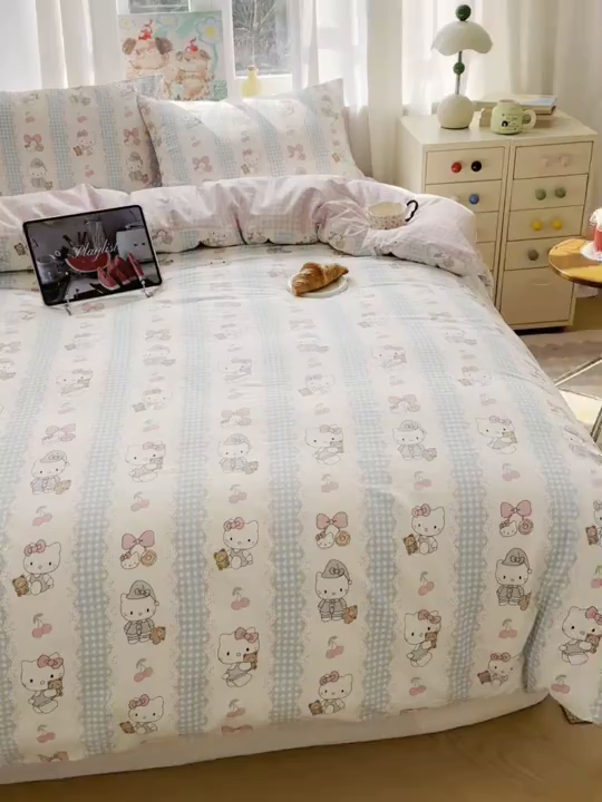91家纺网 家纺一手货源 找家纺 六巷胡同 2026新款40支全棉13070INS卡通单品被套 萝莉樱桃猫
