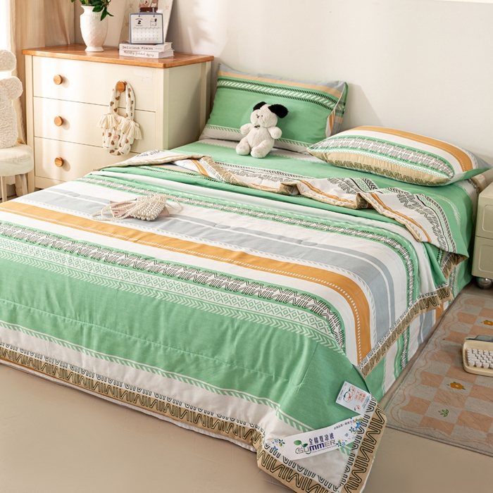 91家纺网 家纺一手货源 找家纺 红日子纺织品 2026新款全棉印花夏被夏凉被空调被 曼波绿