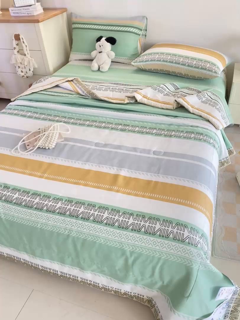 91家纺网 家纺一手货源 找家纺 红日子纺织品 2026新款全棉印花夏被夏凉被空调被 曼波绿