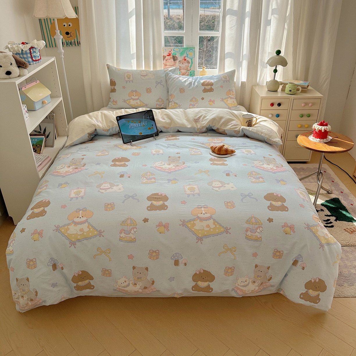 91家纺网 家纺一手货源 找家纺 六巷胡同 2026新款40支全棉13070INS卡通单品被套 猫狗游园会