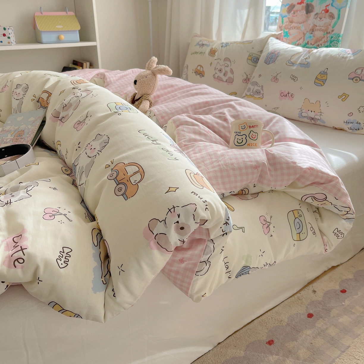六巷胡同 2026新款40支全棉13070INS卡通单品被套 猫咪聚会趴