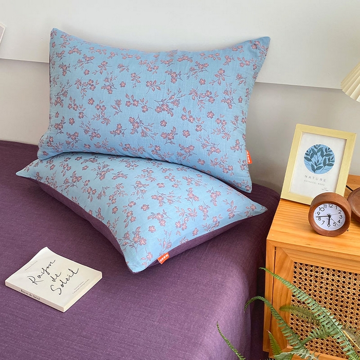 春皖家纺 2026新款全棉纯棉拉链款双层纱枕套单枕套枕套单件 花漾兰