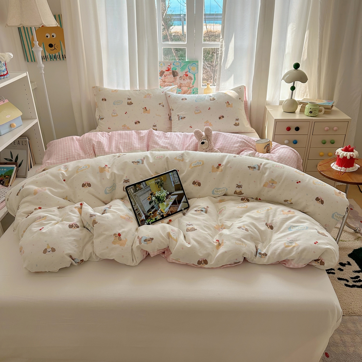 91家纺网 家纺一手货源 找家纺 六巷胡同 2026新款40支全棉13070INS卡通单品被套 汪星人派对