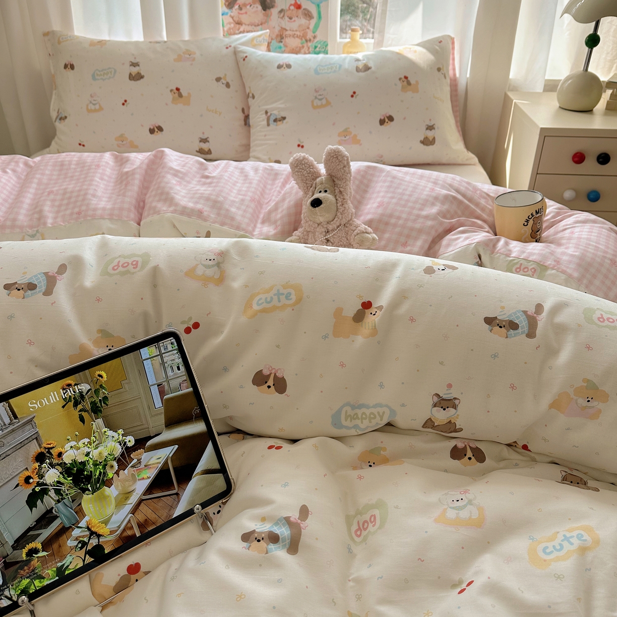 91家纺网 家纺一手货源 找家纺 六巷胡同 2026新款40支全棉13070INS卡通单品被套 汪星人派对