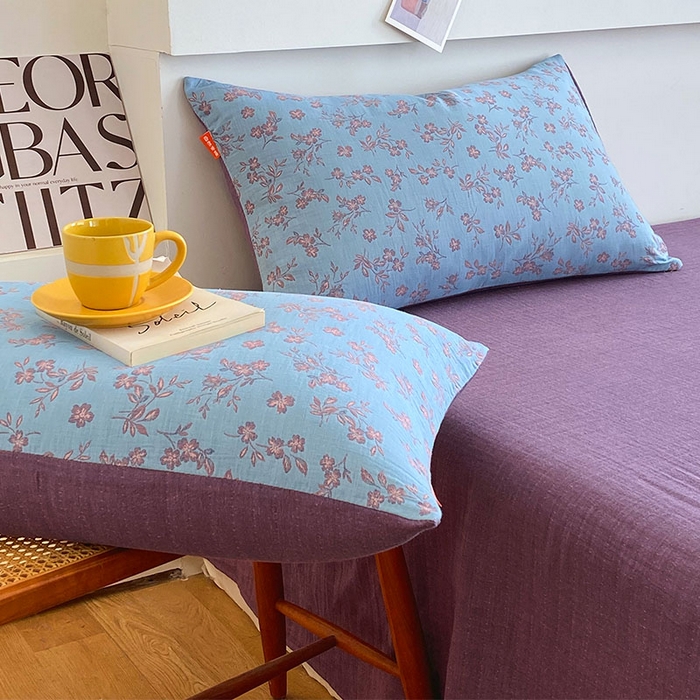 91家纺网 家纺一手货源 找家纺 春皖家纺 2026新款全棉纯棉拉链款双层纱枕套单枕套枕套单件 花漾兰