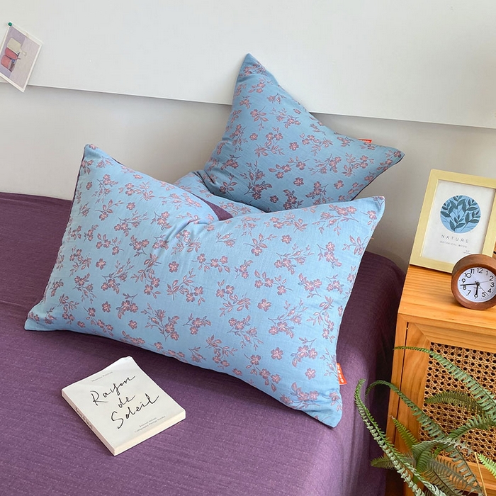 91家纺网 家纺一手货源 找家纺 春皖家纺 2026新款全棉纯棉拉链款双层纱枕套单枕套枕套单件 花漾兰