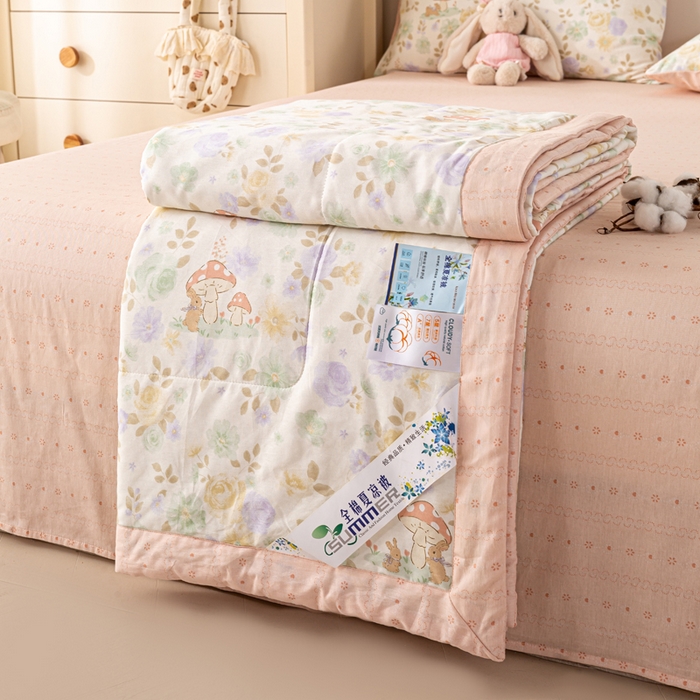 红日子纺织品 2026新款全棉印花夏被夏凉被空调被 蘑菇小兔