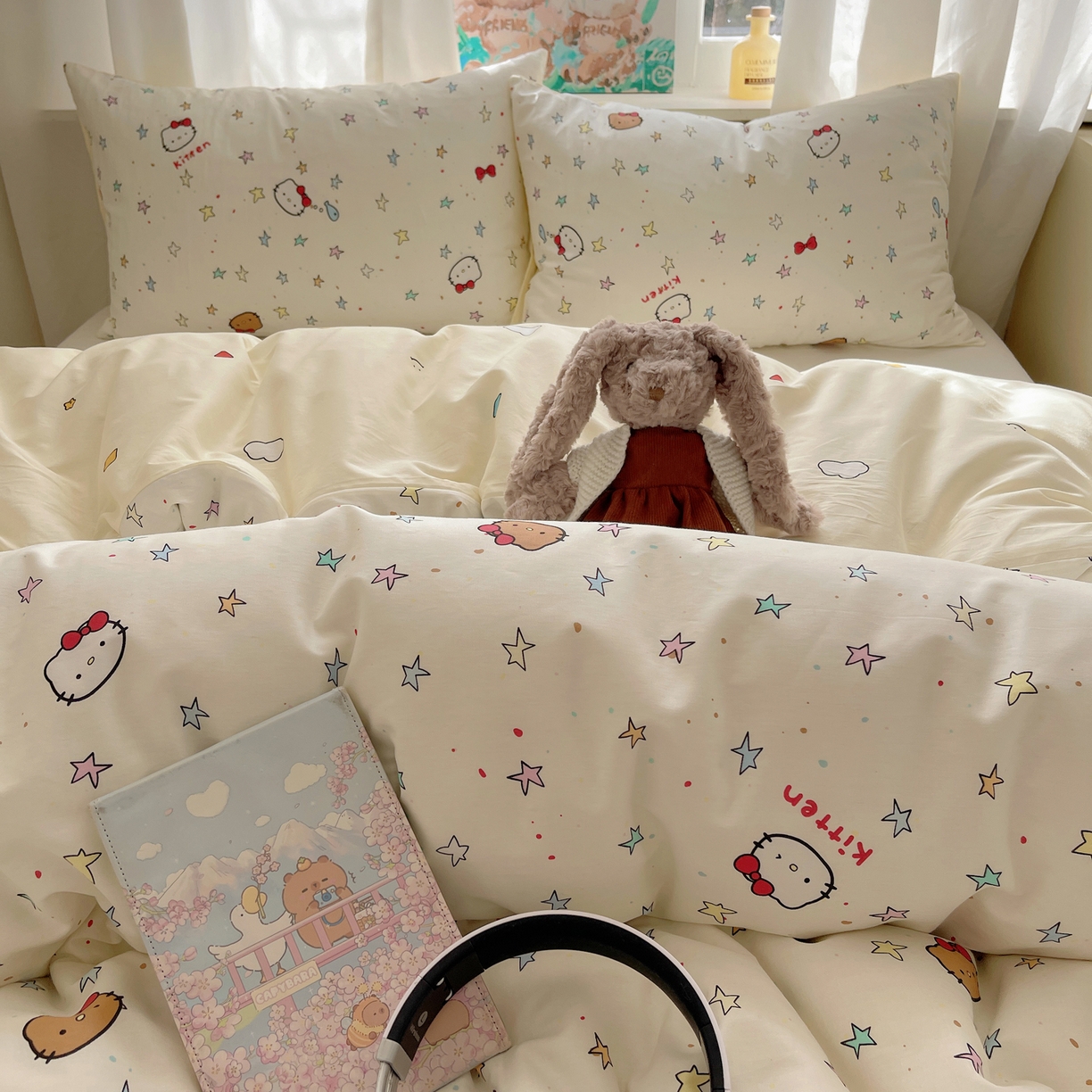 91家纺网 家纺一手货源 找家纺 六巷胡同 2026新款40支全棉13070INS卡通单品被套 星星萝莉猫