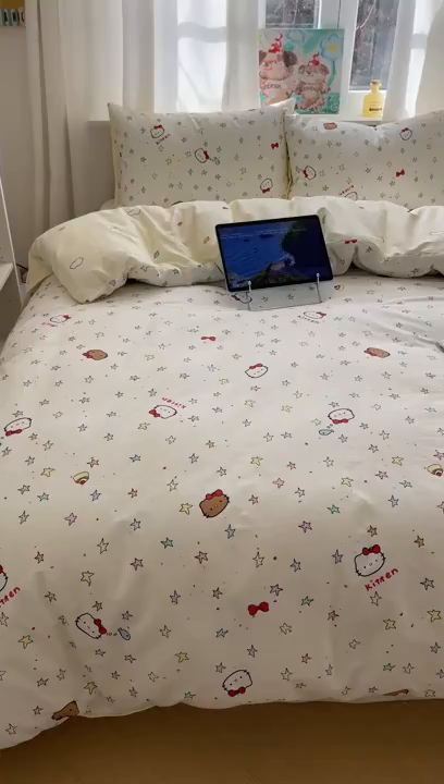 91家纺网 家纺一手货源 找家纺 六巷胡同 2026新款40支全棉13070INS卡通单品被套 星星萝莉猫