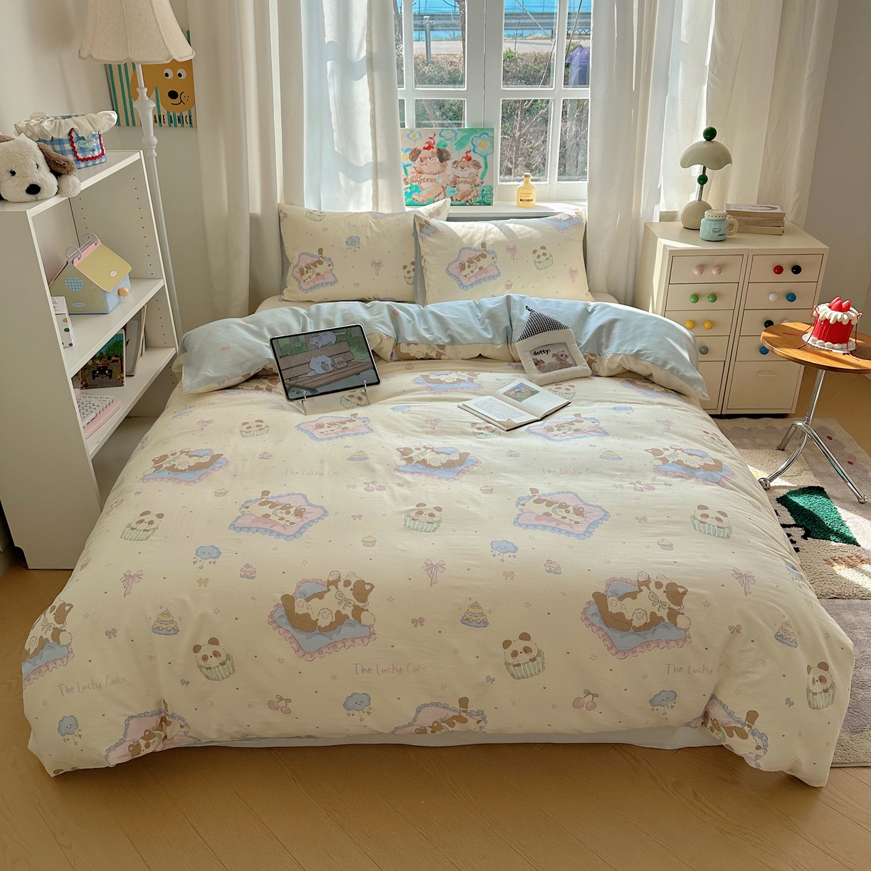 91家纺网 家纺一手货源 找家纺 六巷胡同 2026新款40支全棉13070INS卡通单品被套 慵懒猫咪崽