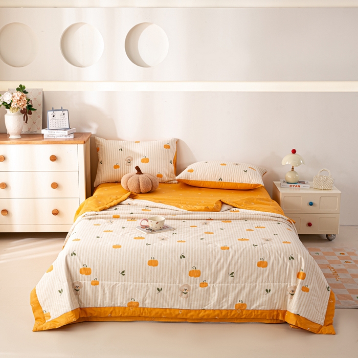 91家纺网 家纺一手货源 找家纺 红日子纺织品 2026新款全棉印花夏被夏凉被空调被 南瓜小狗