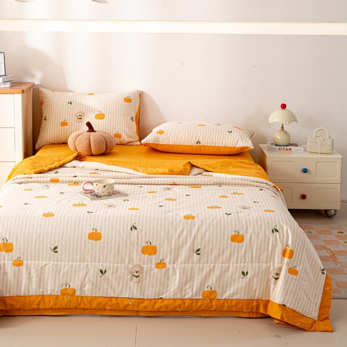 91家纺网 家纺一手货源 找家纺 红日子纺织品 2026新款全棉印花夏被夏凉被空调被 南瓜小狗