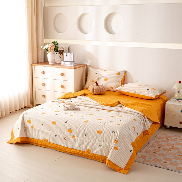 91家纺网 家纺一手货源 找家纺 红日子纺织品 2026新款全棉印花夏被夏凉被空调被 南瓜小狗