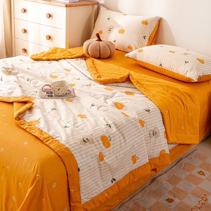 91家纺网 家纺一手货源 找家纺 红日子纺织品 2026新款全棉印花夏被夏凉被空调被 南瓜小狗