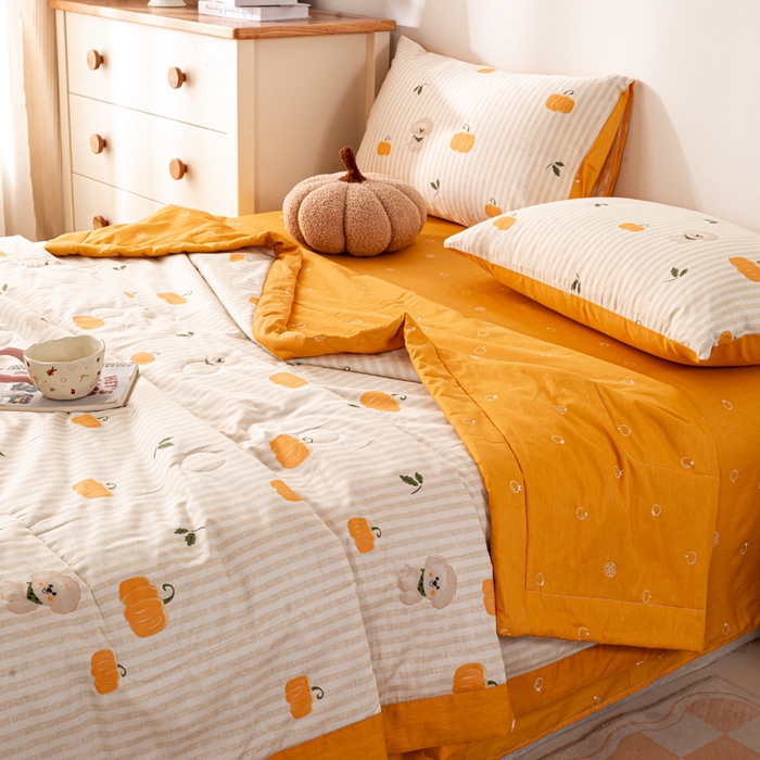 91家纺网 家纺一手货源 找家纺 红日子纺织品 2026新款全棉印花夏被夏凉被空调被 南瓜小狗