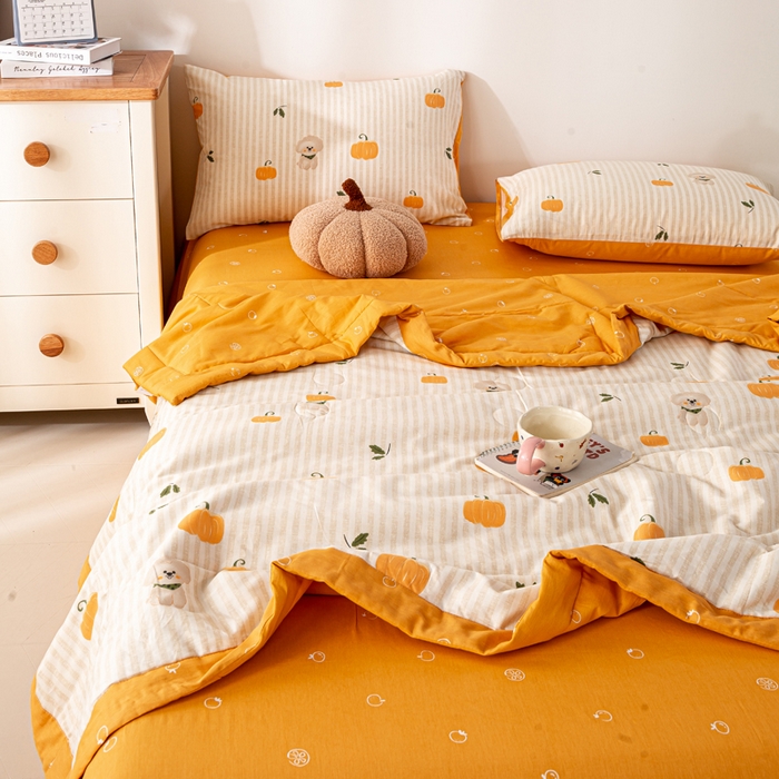 91家纺网 家纺一手货源 找家纺 红日子纺织品 2026新款全棉印花夏被夏凉被空调被 南瓜小狗