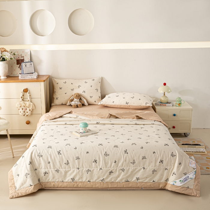 91家纺网 家纺一手货源 找家纺 红日子纺织品 2026新款全棉印花夏被夏凉被空调被 南山蝴蝶