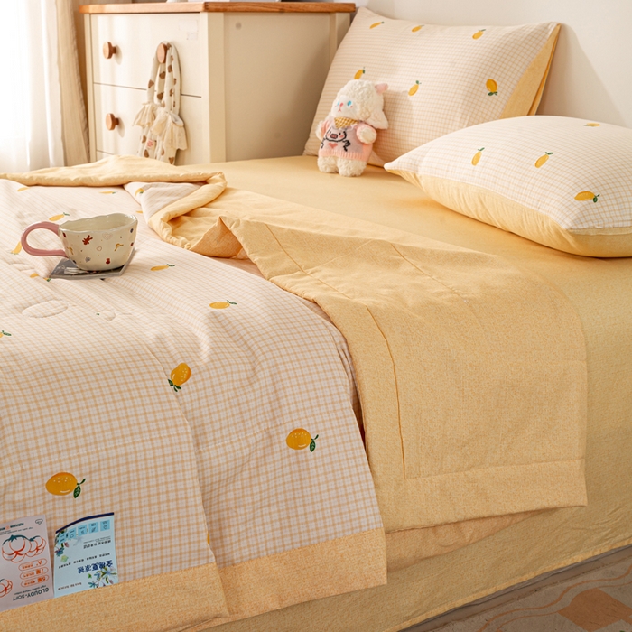 91家纺网 家纺一手货源 找家纺 红日子纺织品 2026新款全棉印花夏被夏凉被空调被 柠檬小镇