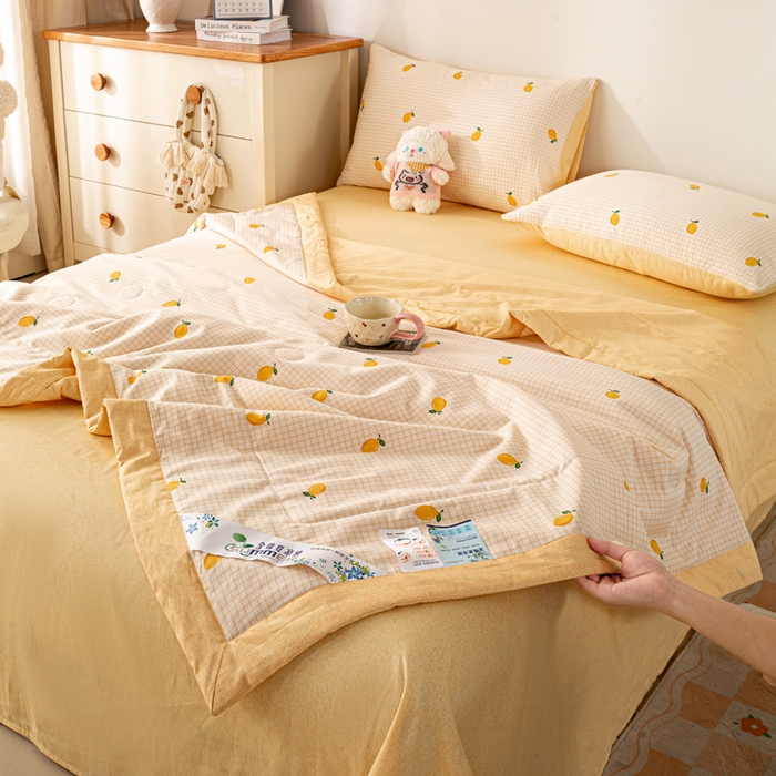 91家纺网 家纺一手货源 找家纺 红日子纺织品 2026新款全棉印花夏被夏凉被空调被 柠檬小镇