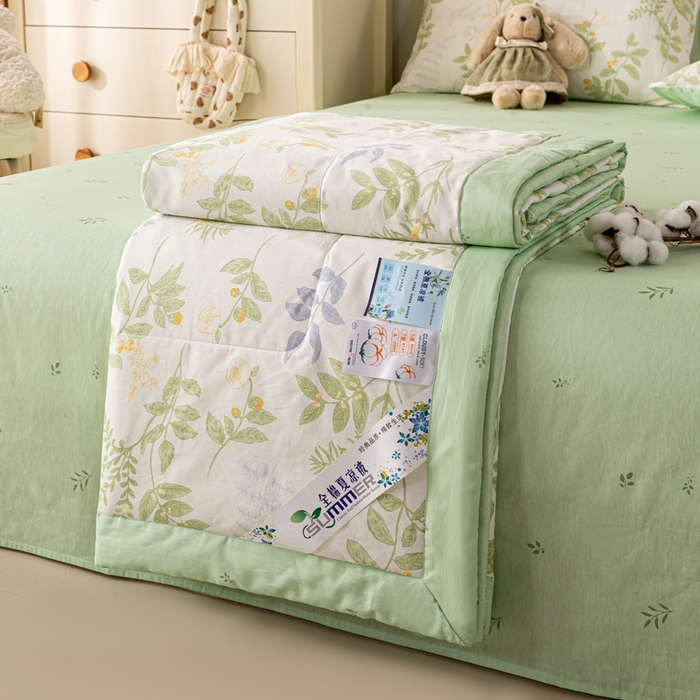 红日子纺织品 2026新款全棉印花夏被夏凉被空调被 沁雨花叶