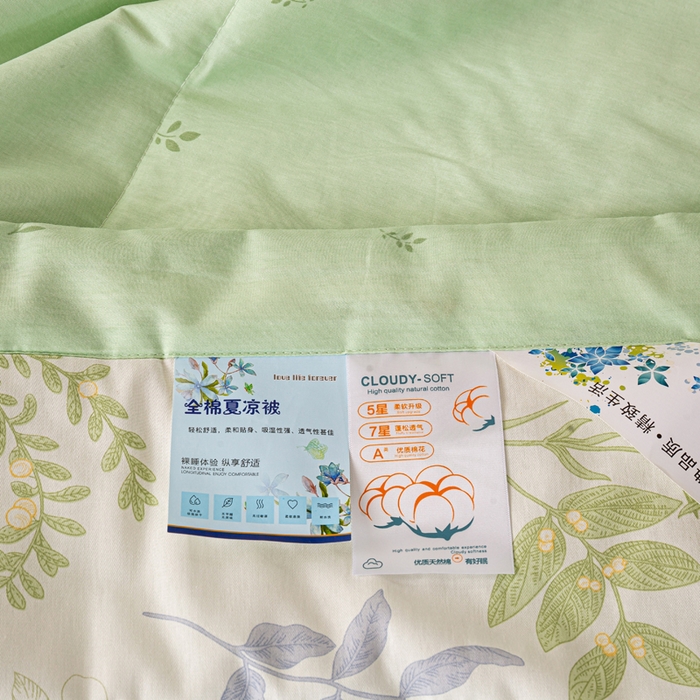 91家纺网 家纺一手货源 找家纺 红日子纺织品 2026新款全棉印花夏被夏凉被空调被 沁雨花叶