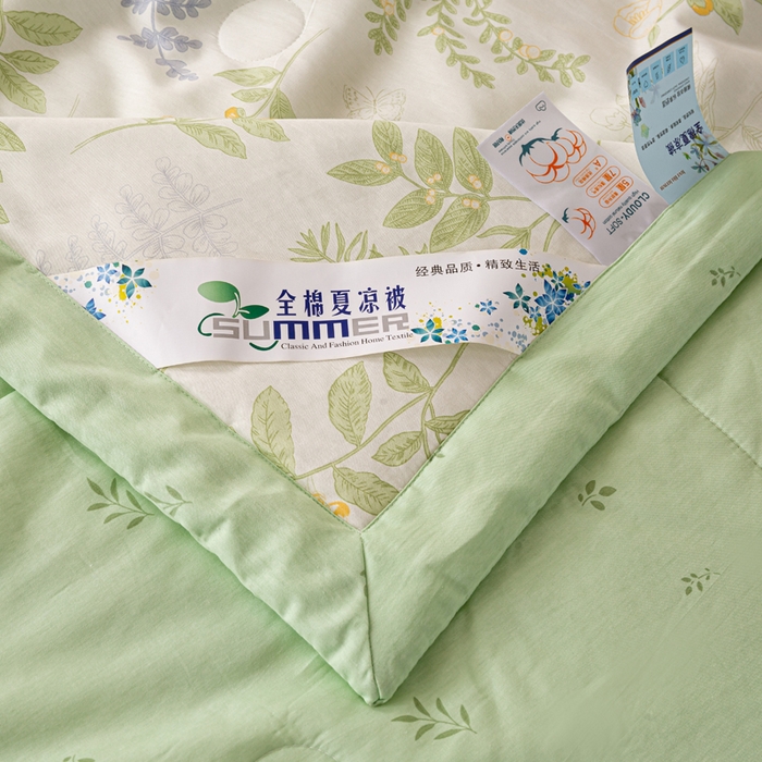 91家纺网 家纺一手货源 找家纺 红日子纺织品 2026新款全棉印花夏被夏凉被空调被 沁雨花叶