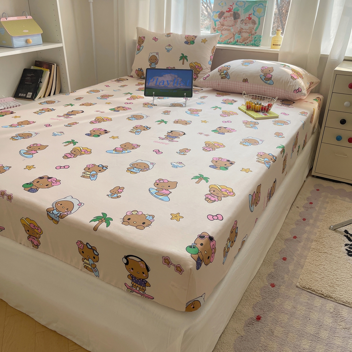 91家纺网 家纺一手货源 找家纺 （总）六巷胡同 2026新款40支全棉13070INS卡通单品床笠