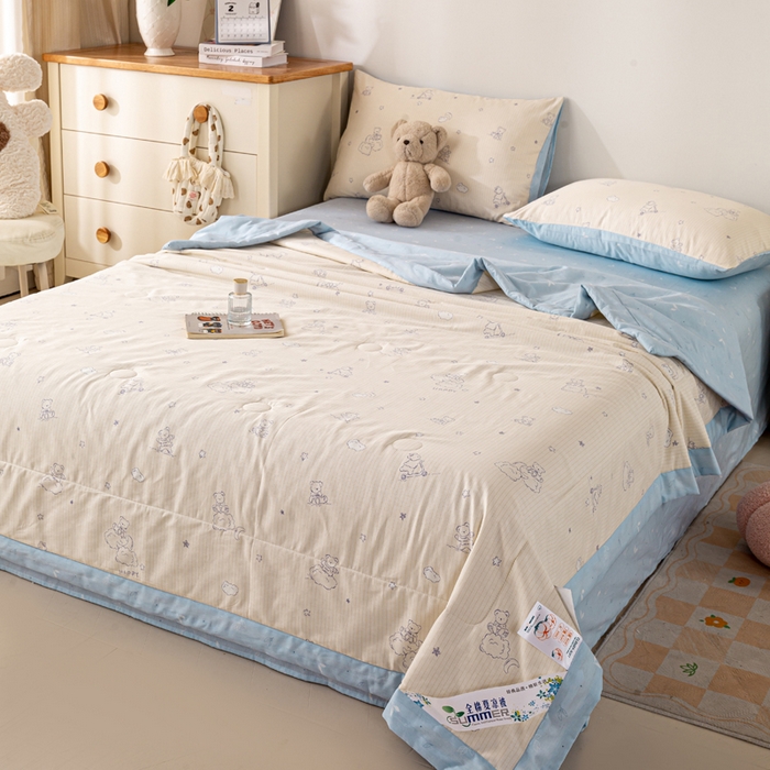 91家纺网 家纺一手货源 找家纺 红日子纺织品 2026新款全棉印花夏被夏凉被空调被 星空熊