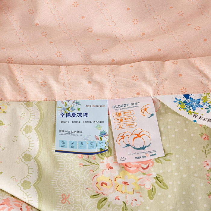91家纺网 家纺一手货源 找家纺 红日子纺织品 2026新款全棉印花夏被夏凉被空调被 云边花漾
