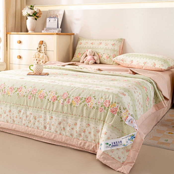 91家纺网 家纺一手货源 找家纺 红日子纺织品 2026新款全棉印花夏被夏凉被空调被 云边花漾