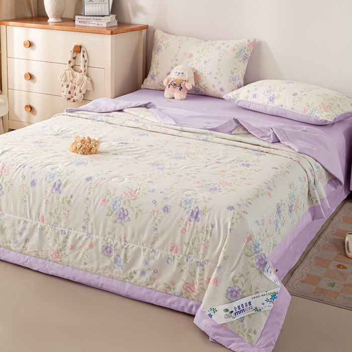 91家纺网 家纺一手货源 找家纺 红日子纺织品 2026新款全棉印花夏被夏凉被空调被 知意花蔓