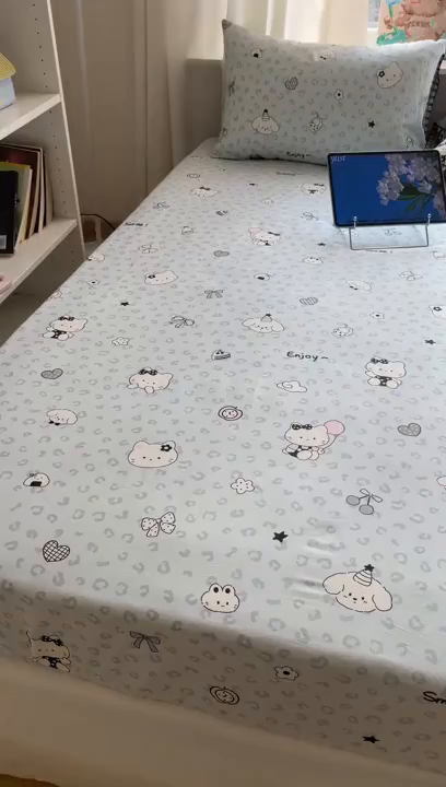 91家纺网 家纺一手货源 找家纺 六巷胡同 2026新款40支全棉13070INS卡通单品床笠 海盐豹纹猫