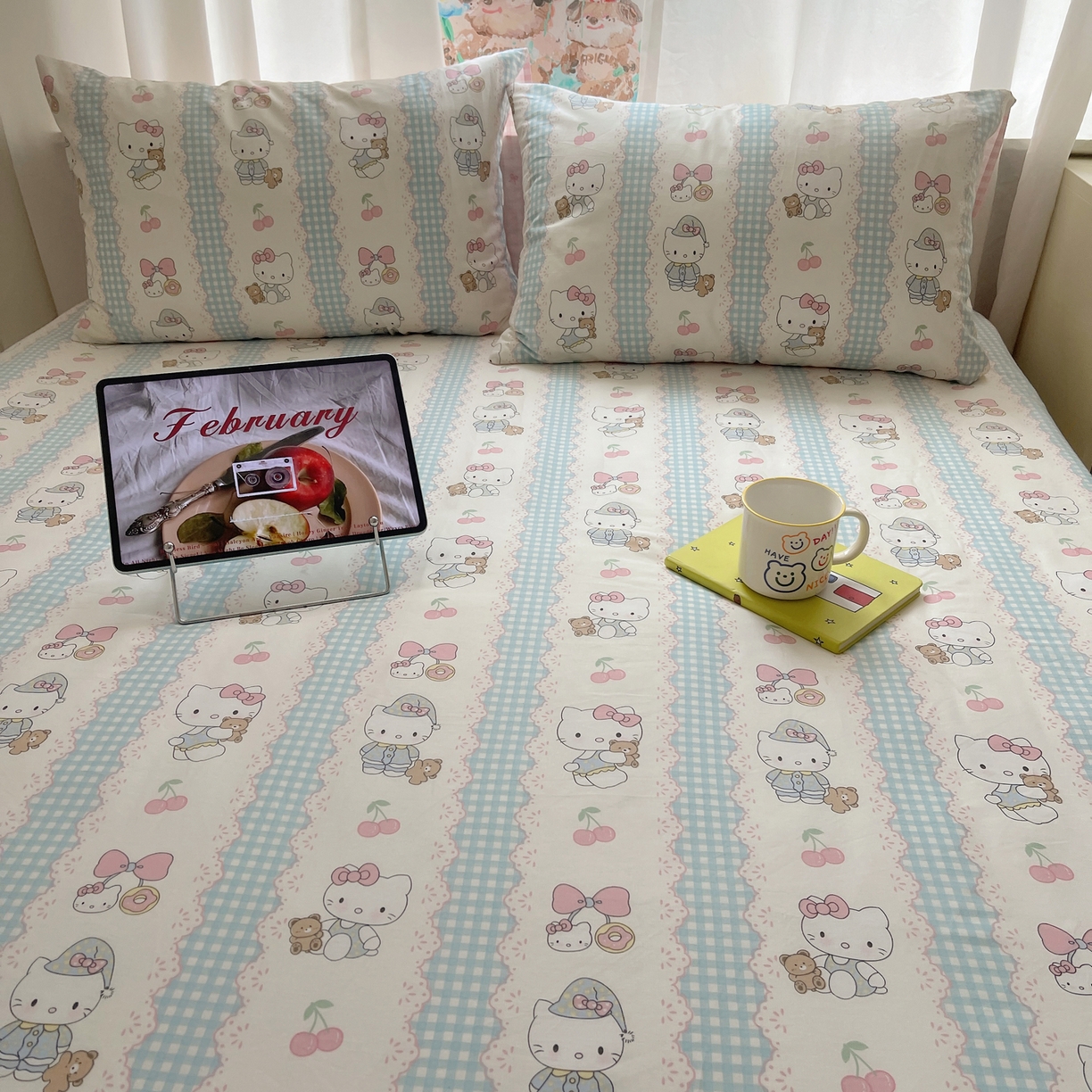 91家纺网 家纺一手货源 找家纺 六巷胡同 2026新款40支全棉13070INS卡通单品床笠 萝莉樱桃猫