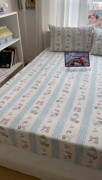 91家纺网 家纺一手货源 找家纺 六巷胡同 2026新款40支全棉13070INS卡通单品床笠 萝莉樱桃猫