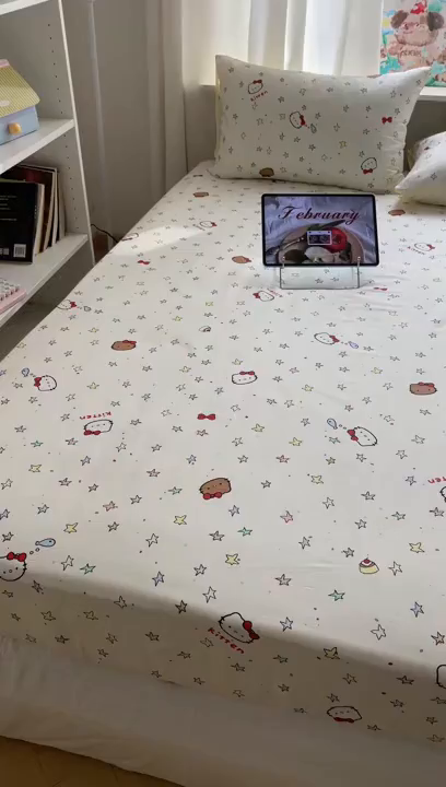 91家纺网 家纺一手货源 找家纺 六巷胡同 2026新款40支全棉13070INS卡通单品床笠 星星萝莉猫