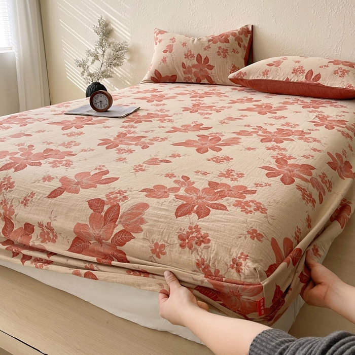 91家纺网 家纺一手货源 找家纺 （总）春皖家纺 2026新款全棉纯棉拉链款双层纱床笠单床笠床笠单件