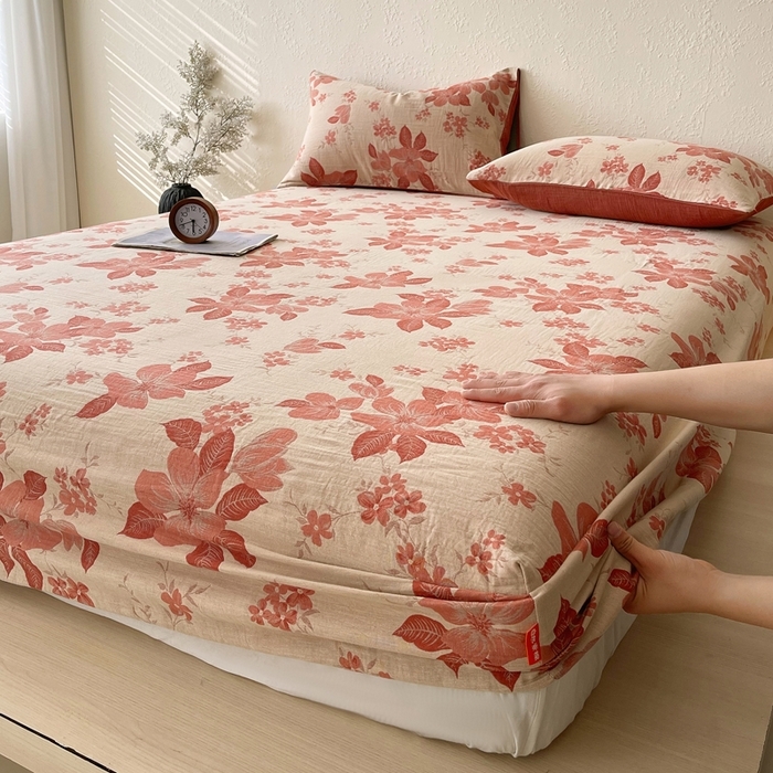 91家纺网 家纺一手货源 找家纺 （总）春皖家纺 2026新款全棉纯棉拉链款双层纱床笠单床笠床笠单件