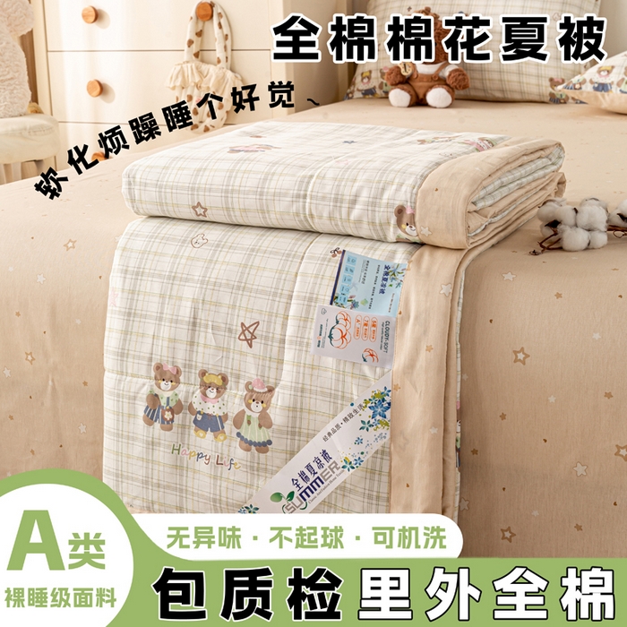 红日子纺织品 2026新款里外全棉纯棉印花夏被夏凉被空调被 多乐熊
