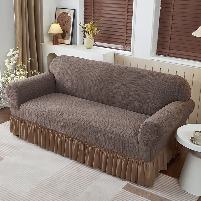 91家纺网 家纺一手货源 找家纺 （总）飞翔家纺沙发套 2026新款素格纹裙摆沙发套