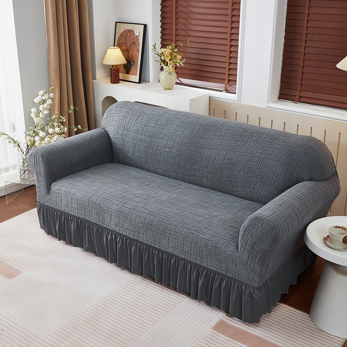 91家纺网 家纺一手货源 找家纺 （总）飞翔家纺沙发套 2026新款素格纹裙摆沙发套