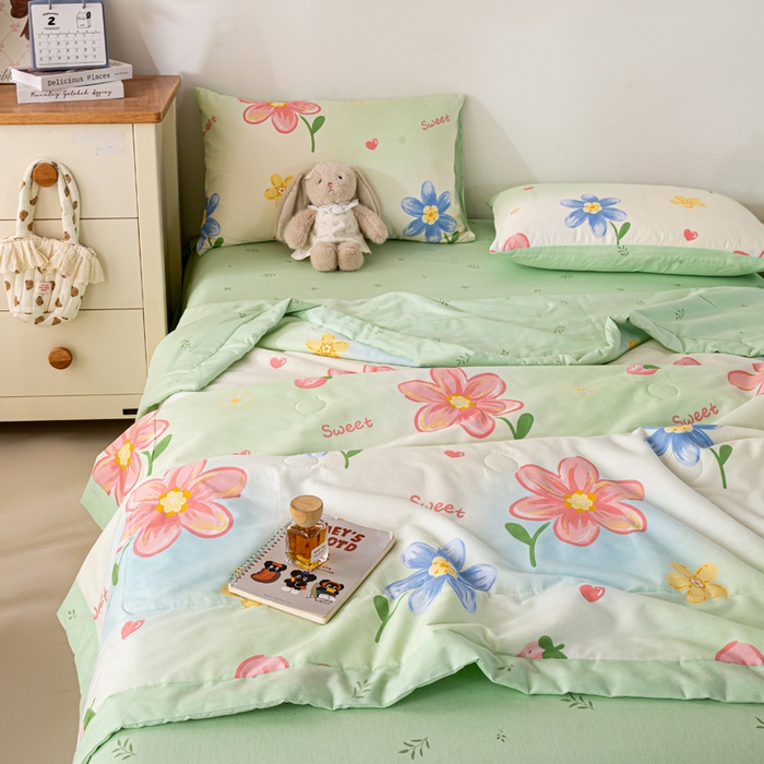 91家纺网 家纺一手货源 找家纺 红日子纺织品 2026新款里外全棉纯棉印花夏被夏凉被空调被 恋恋花语