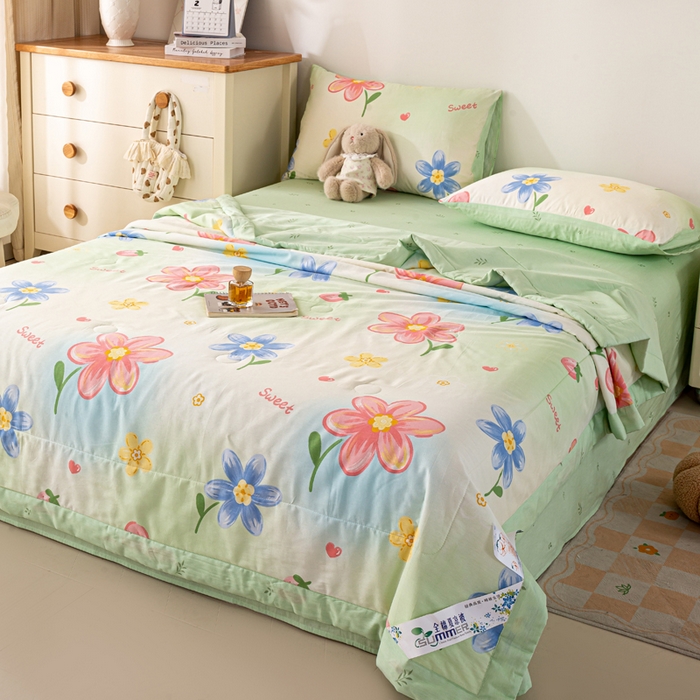 91家纺网 家纺一手货源 找家纺 红日子纺织品 2026新款里外全棉纯棉印花夏被夏凉被空调被 恋恋花语