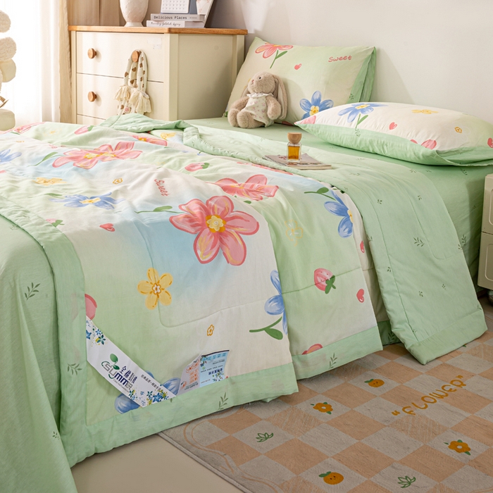 91家纺网 家纺一手货源 找家纺 红日子纺织品 2026新款里外全棉纯棉印花夏被夏凉被空调被 恋恋花语