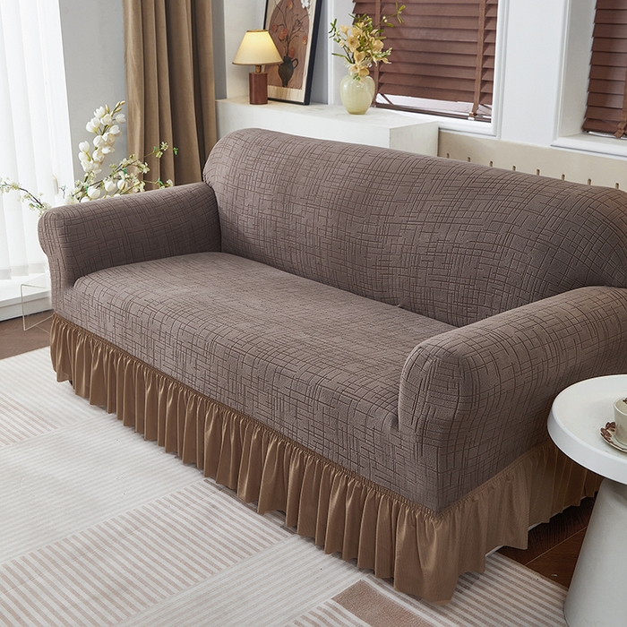 91家纺网 家纺一手货源 找家纺 （总）飞翔家纺沙发套 2026新款素格纹裙摆沙发套