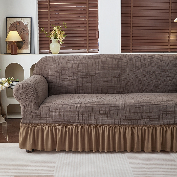 91家纺网 家纺一手货源 找家纺 （总）飞翔家纺沙发套 2026新款素格纹裙摆沙发套